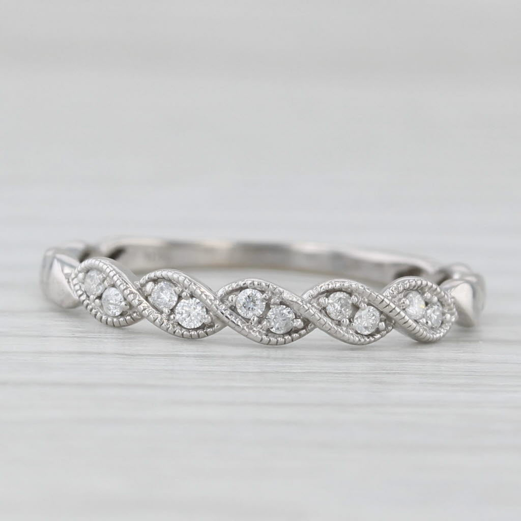 0.10ctw Diamond Wedding Band 10k White Gold Stackable Ring Size 7.5