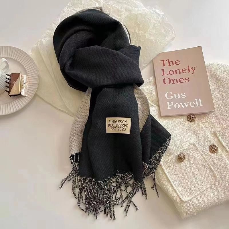 New Autumn And Winter New Pure Color Cashmere-like Double-sided Tassel Scarf Female Thickened Student Dual-use Shawl Fashion