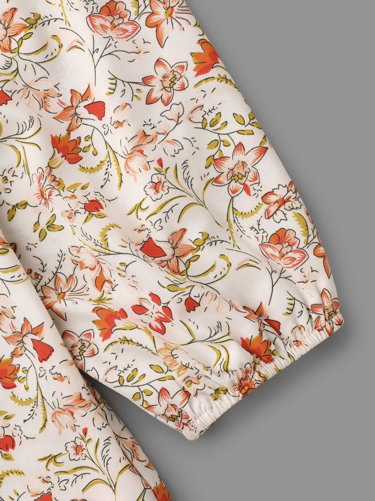 V Neck Ditsy Floral Contrast Webbing Blouse