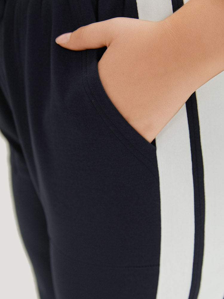 Two Tone Slant Pocket Bowknot Split Side Sweatpant