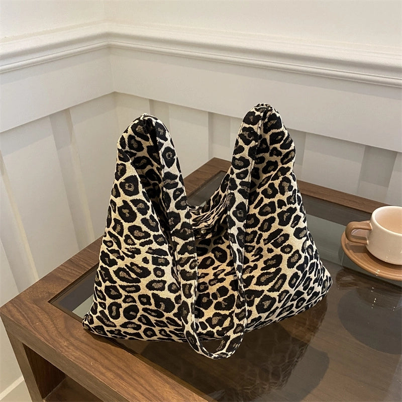 Women's Medium Cotton Leopard Vintage Style Square Magnetic Buckle Underarm Bag
