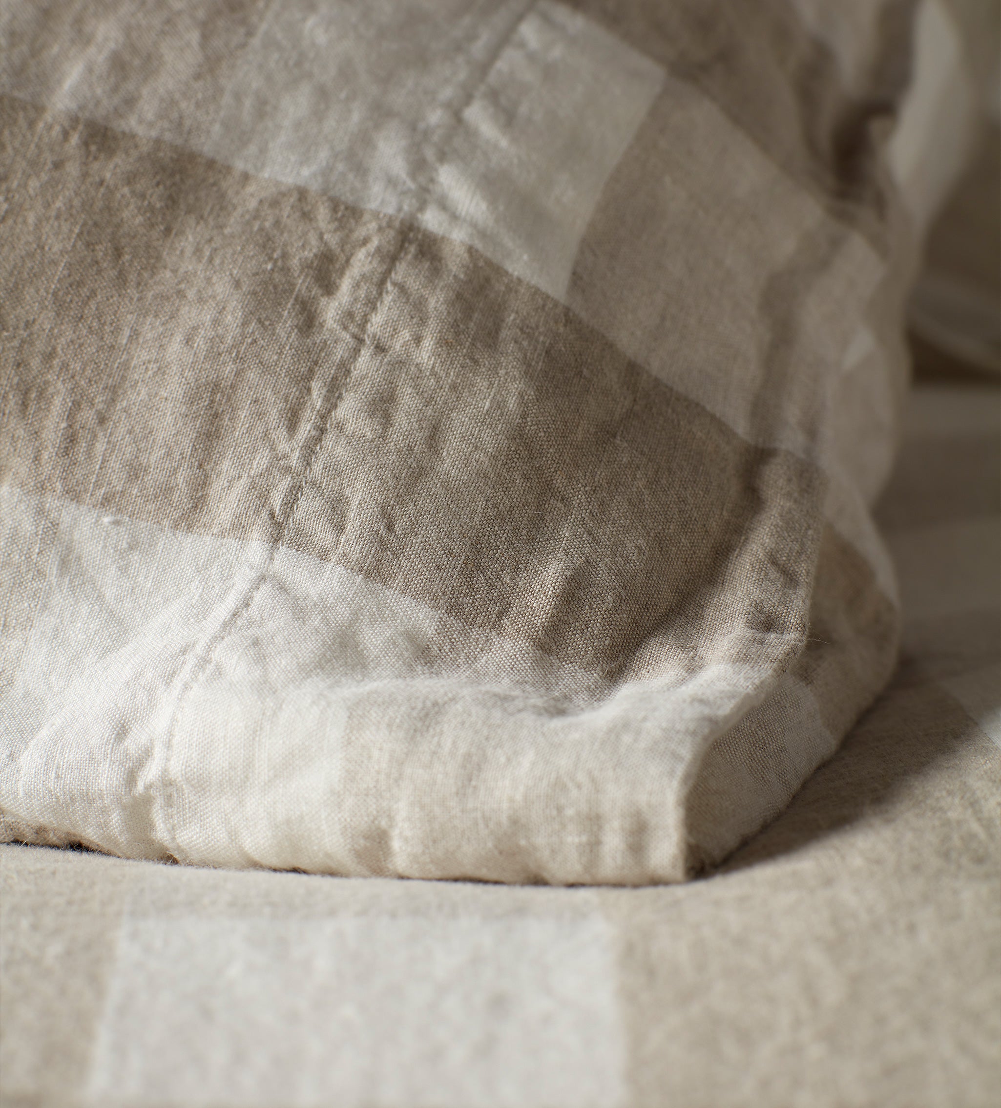 Natural Gracie Gingham 100% Linen Pillowcase