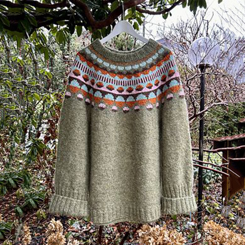 Vintage Saga Icelandic Knit Jacquard Warmth Crew Neck Sweater Unisex