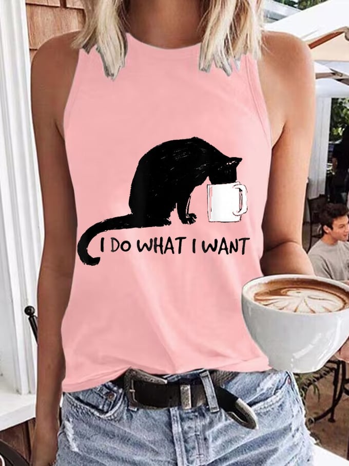 Women's Black Cat Print Tank Top