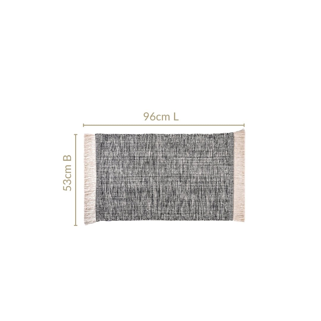 Black And White Tweed Cotton Anti Slip Floor Mat 96x53cm