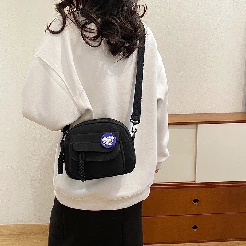 Women's Small Canvas Solid Color Basic Zipper Shoulder Bag
