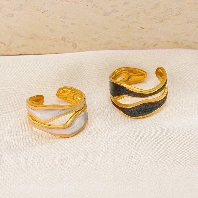 304 Stainless Steel 18K Gold Plated Streetwear Enamel Plating Irregular Resin Open Rings