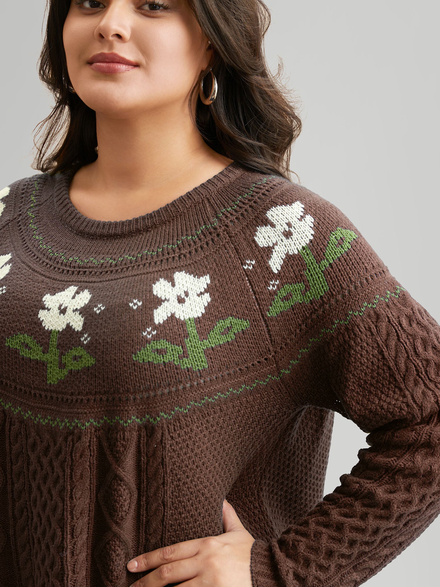 Floral Jacquard Raglan Sleeve Pullover