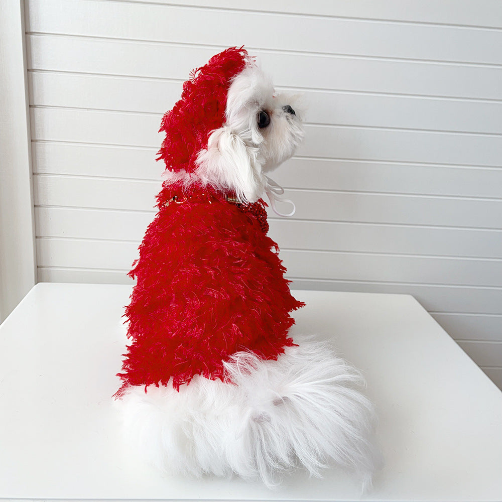 Tassel Faux Fur Dog Sweater&Hat