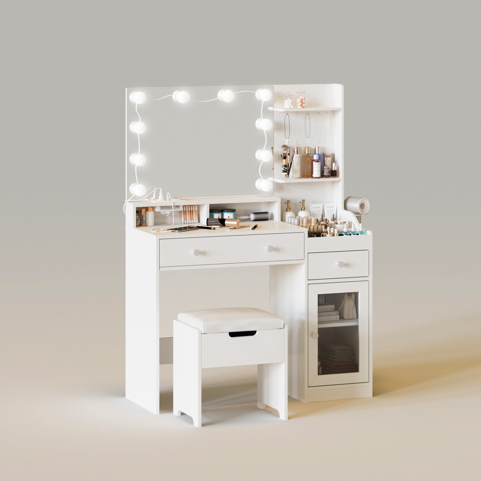 39.8inch Cute Makeup Vanity Table Vanity Set with Comfortable Bench