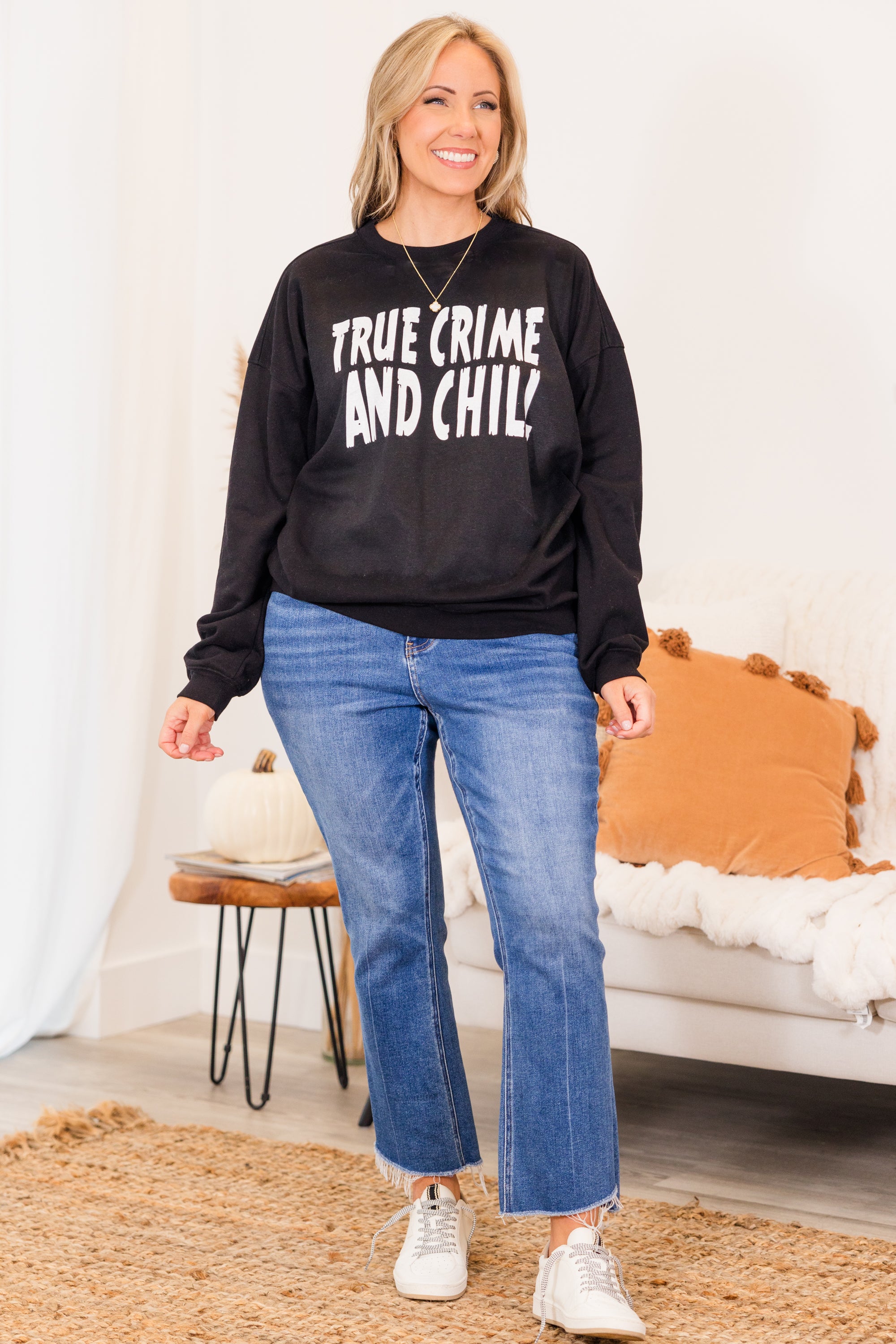 True Crime And Chill Pullover. Black