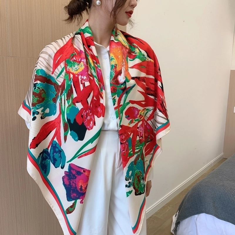 Women's Elegant Minimalist Plant Polyester Silk Scarf