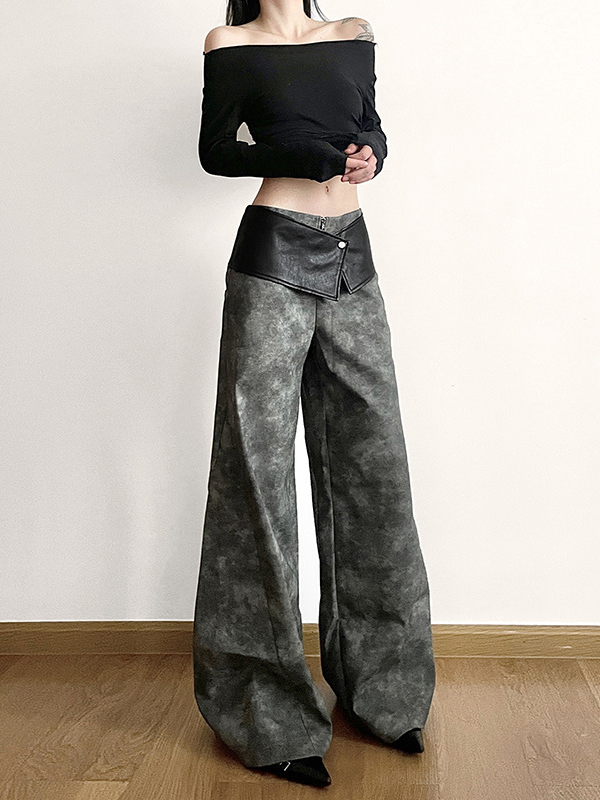 Loose Wide Leg High-Waisted Split-Joint Zipper Pants Trousers