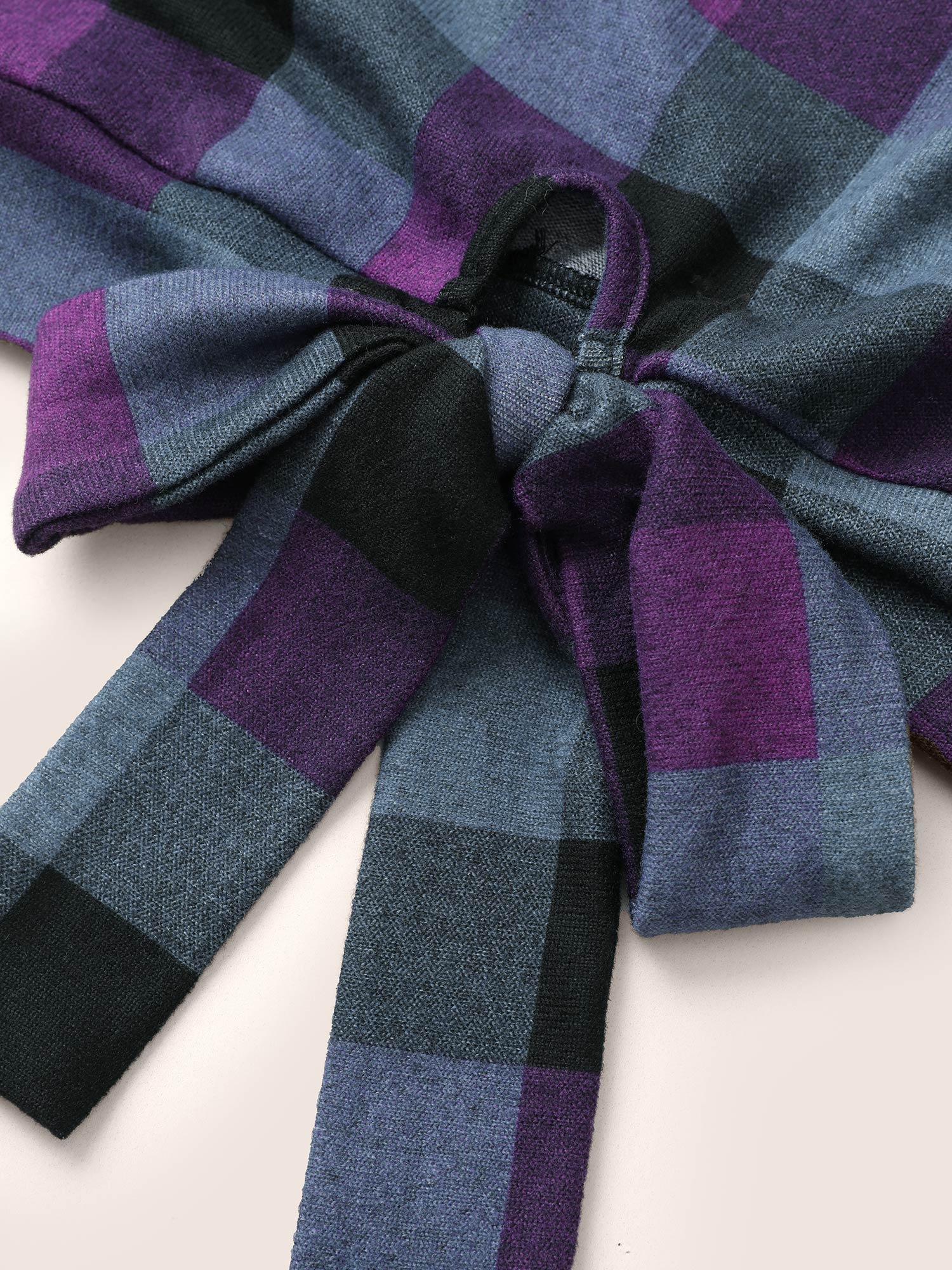 Plaid Shirred Cuffs Bowknot Detail T-shirt