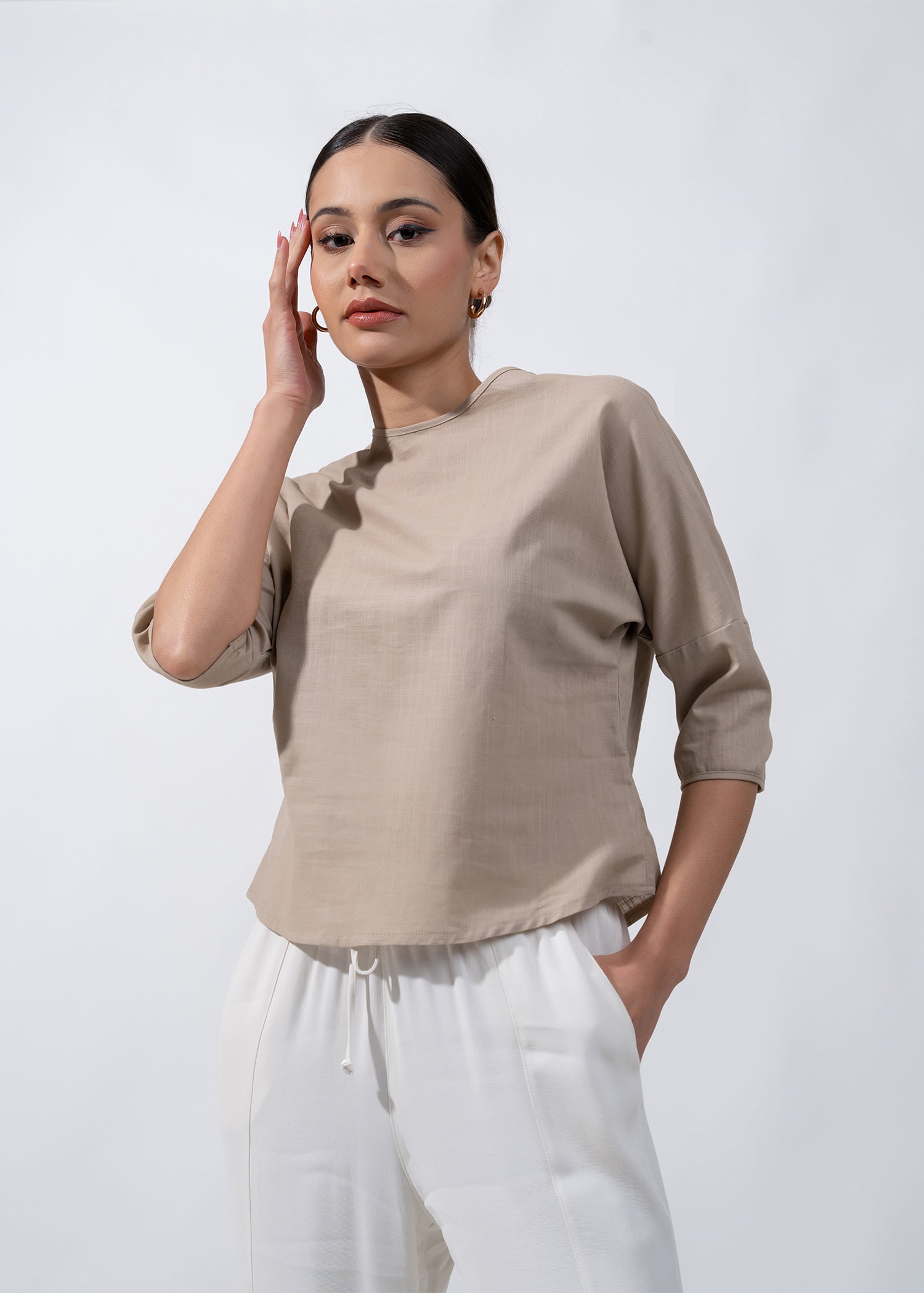 Round Neck Drop Shoulder Blouse