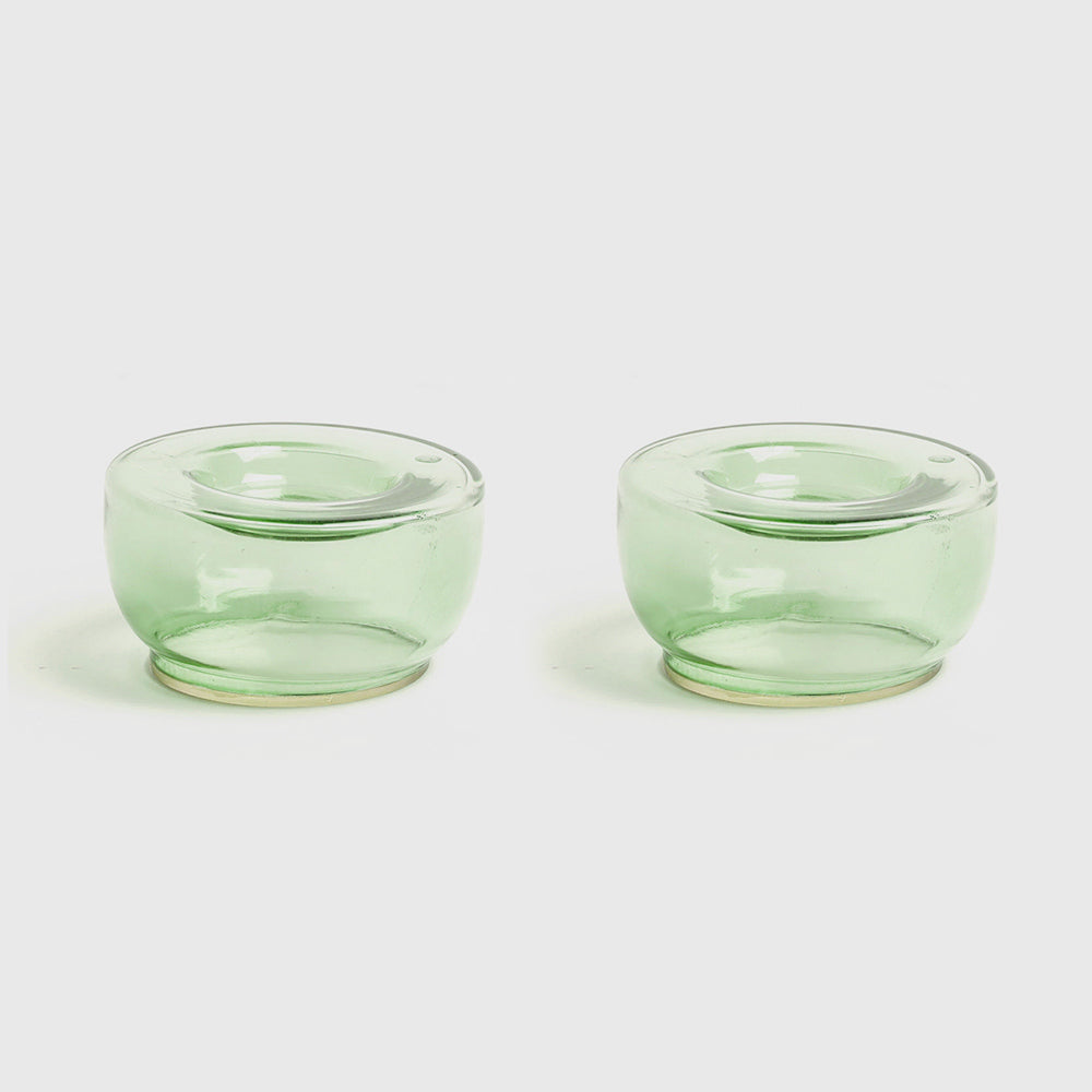 Ella Round Tealight Holders. Set of 2 - Olive