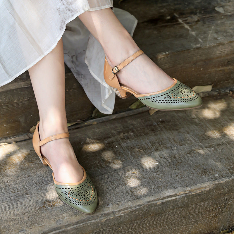 Leather Cut Out Ankle Strap Sandals For Women Handmade in 5 Colors