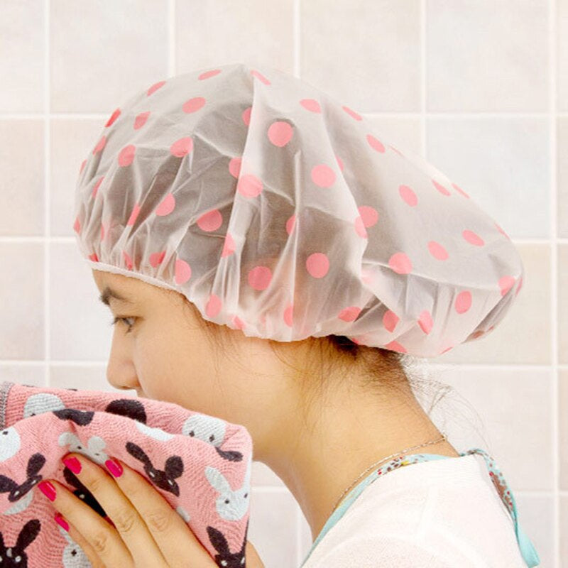 Waterproof Hair Shower Cap. Reusable Shower Hat Bath Caps With Elastic Band