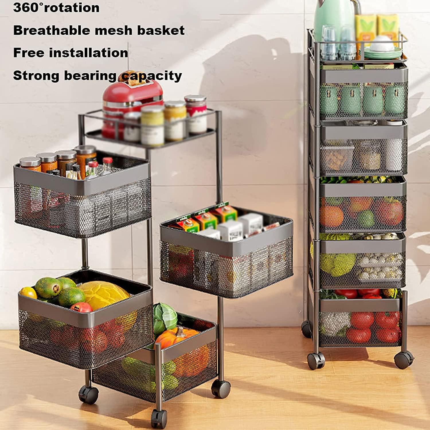 4 Layer Box Type Rotating Shelf. Rotating Kitchen Storage Rack Square