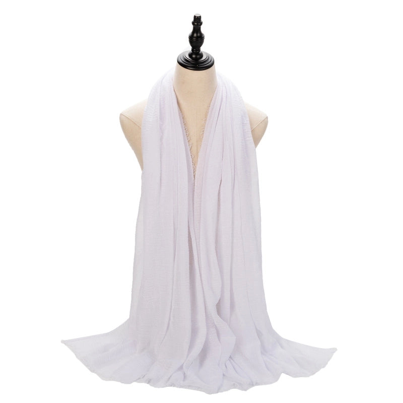 Hot Selling Women's Cotton And Linen Solid Color Baotou Scarf Cover Pleated Short Beard Headscarf
