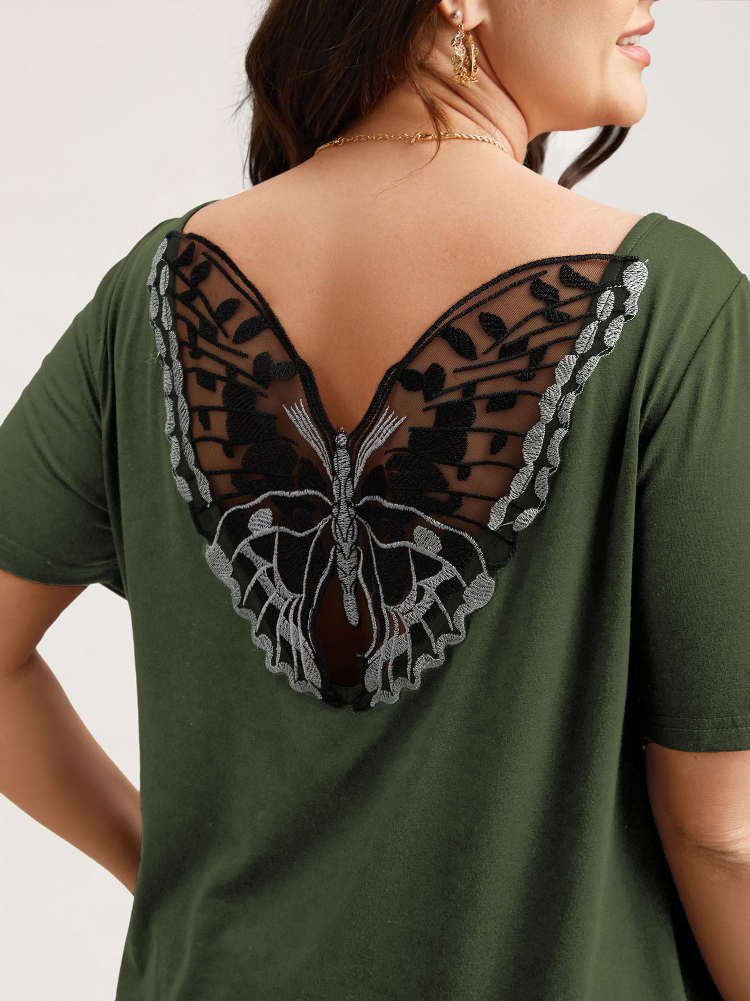 Butterfly Back Stretchy Round Neck T-Shirt