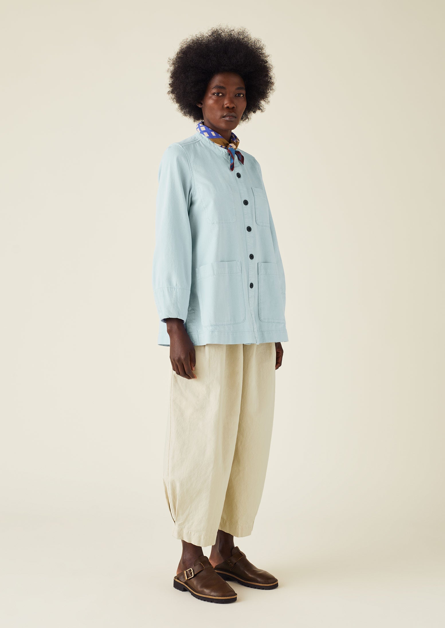 Garment Dyed Lightweight Organic Denim Jacket | Pale Blue