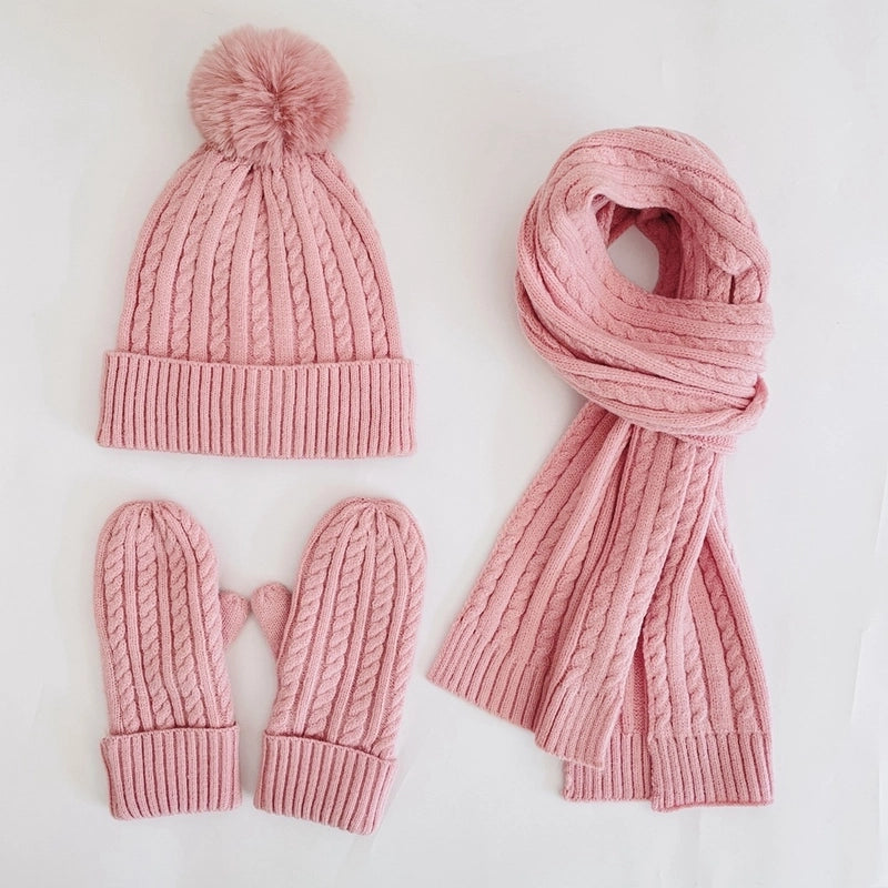 Winter Women's Knitted Hat Scarf Gloves Three-piece Set New Solid Color Plus Velvet Wool Hat Warm Suit