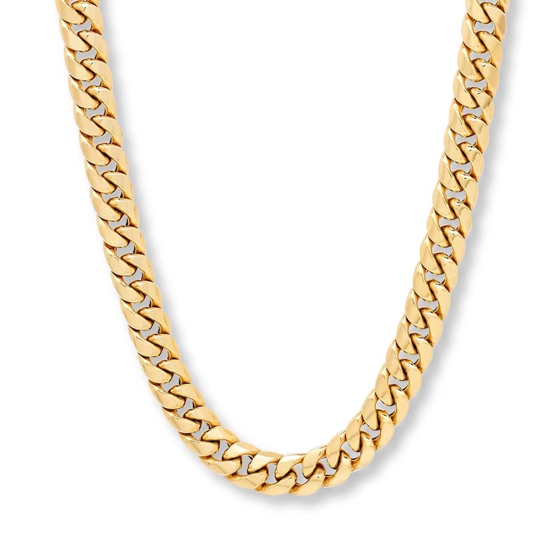 Miami Cuban Chain Necklace Hollow 10K Yellow Gold 22