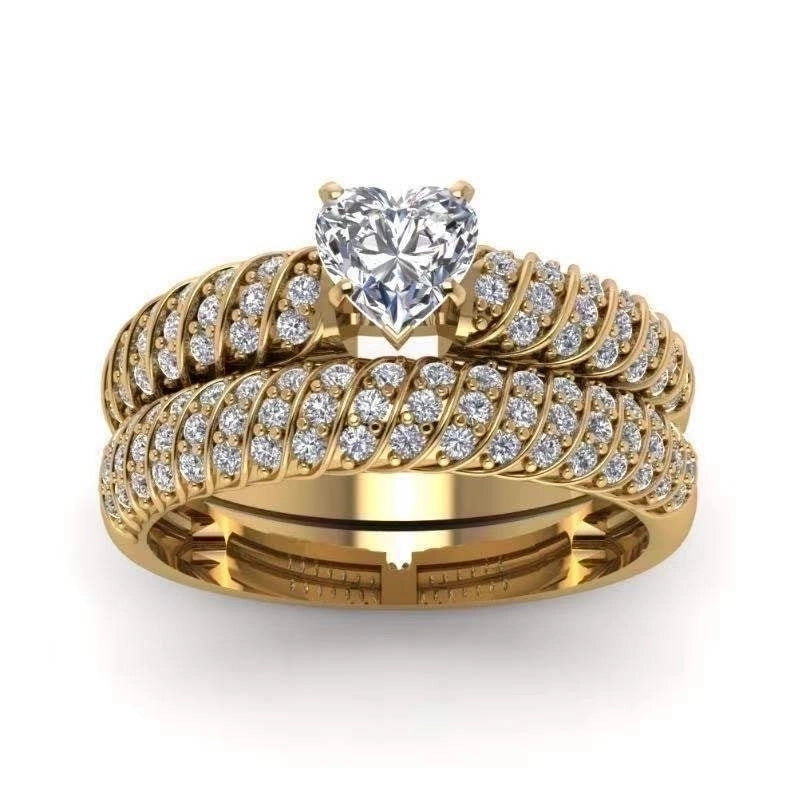 2 Pieces Fashion Round Alloy Inlay Rhinestones Couple Rings