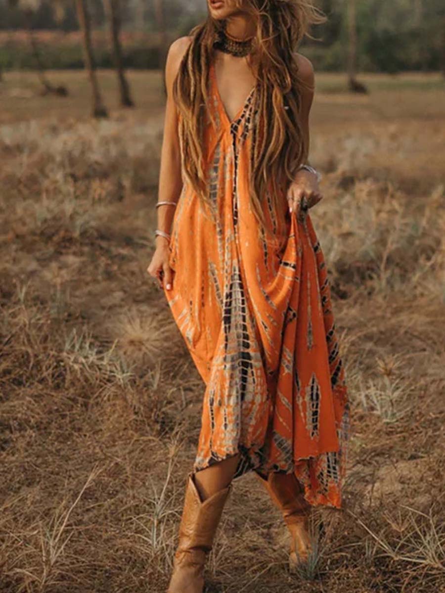 V-Neck Printed Camisole Dress