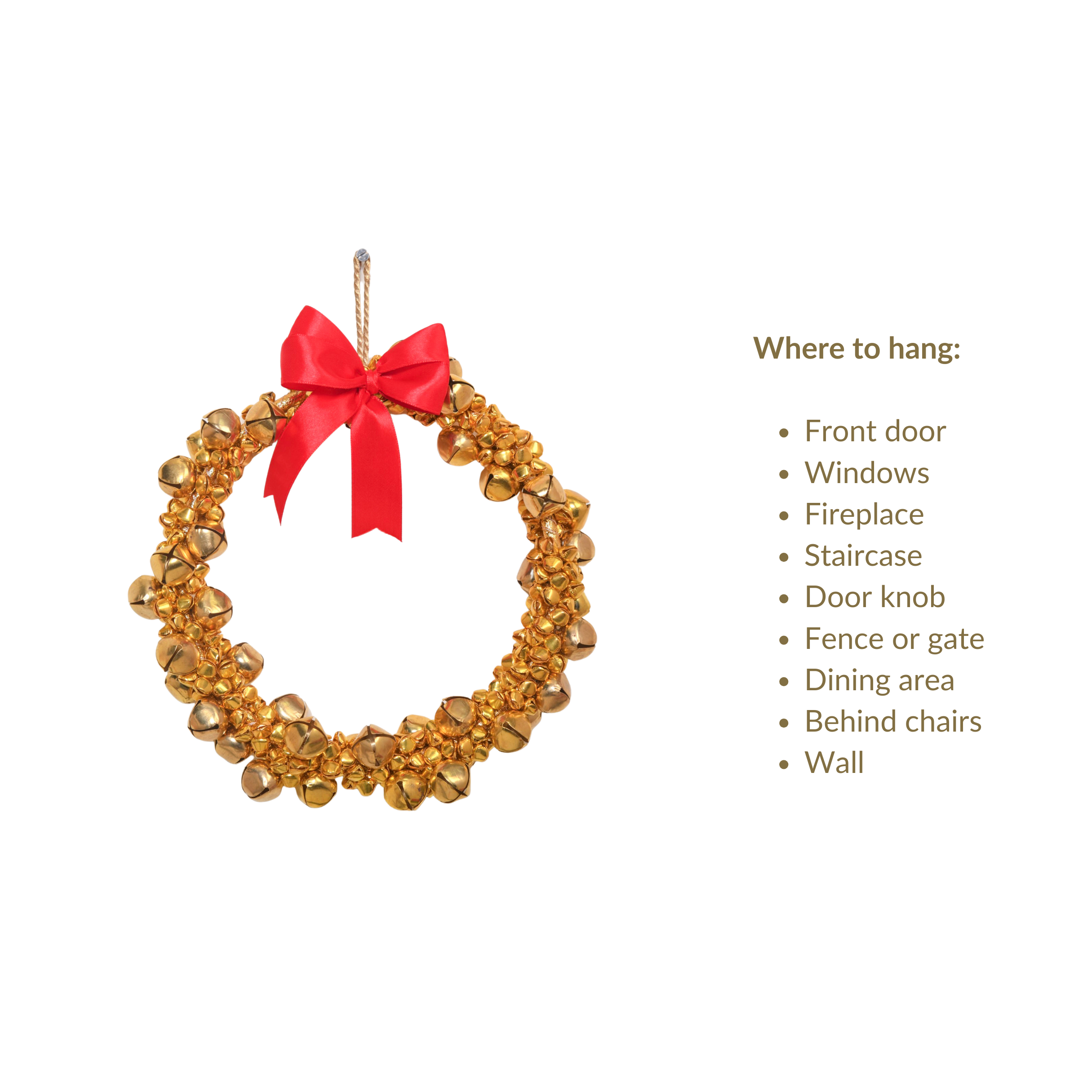 Gold Wreath With Bells 8 Inch