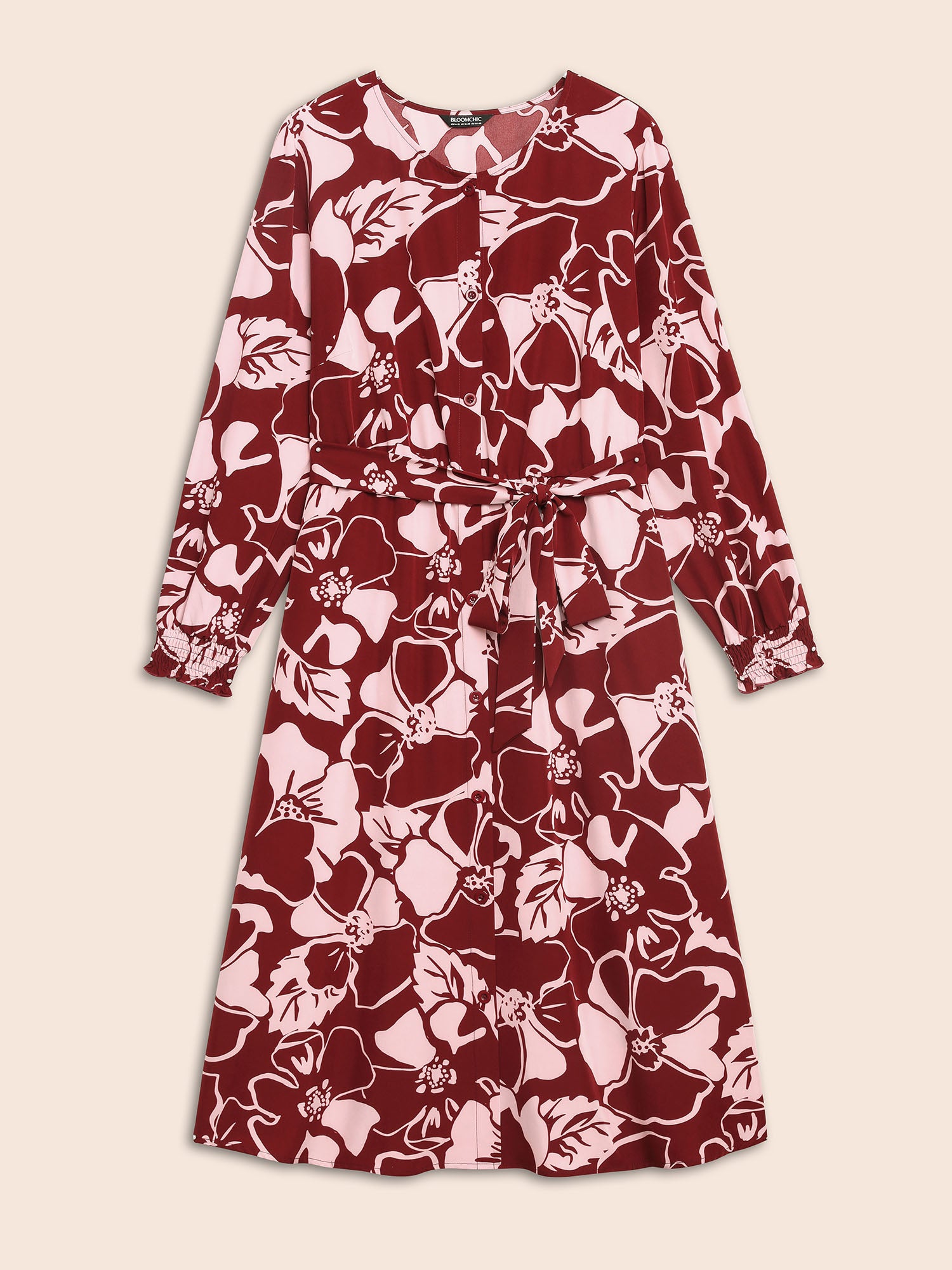Floral Button Up Belted Dress