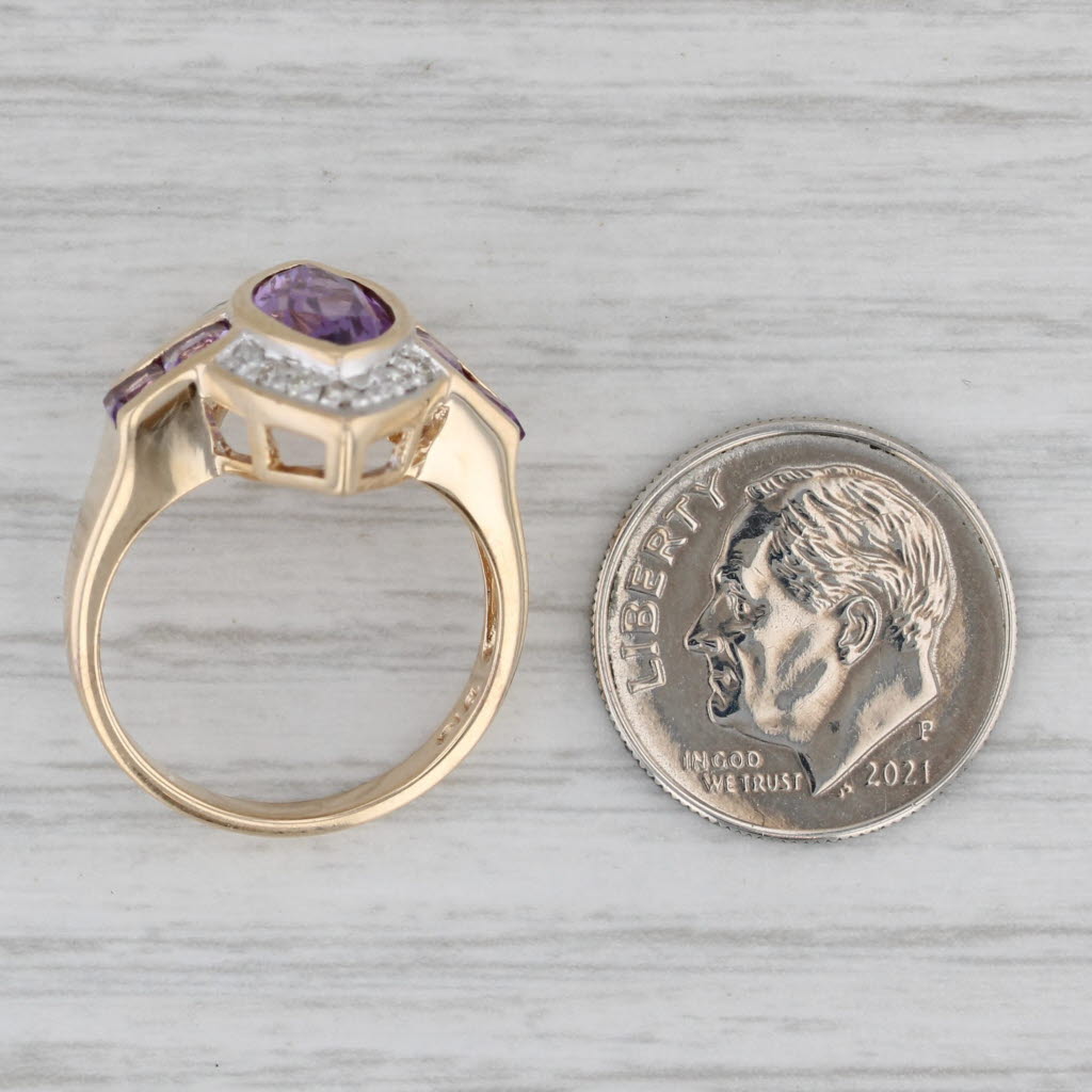2.62ctw Marquise Amethyst Diamond Ring 10k Yellow Gold Size 6