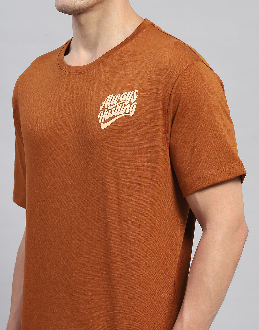 Men Rust Solid Round Neck Half Sleeve Lower Set