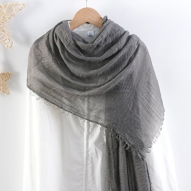 Hot Selling Solid Color Pleated Cotton And Linen Scarf Women's Bag Headscarf Crumpled Hair Fringe Bubble Scarf Women's Scarf Cover Head
