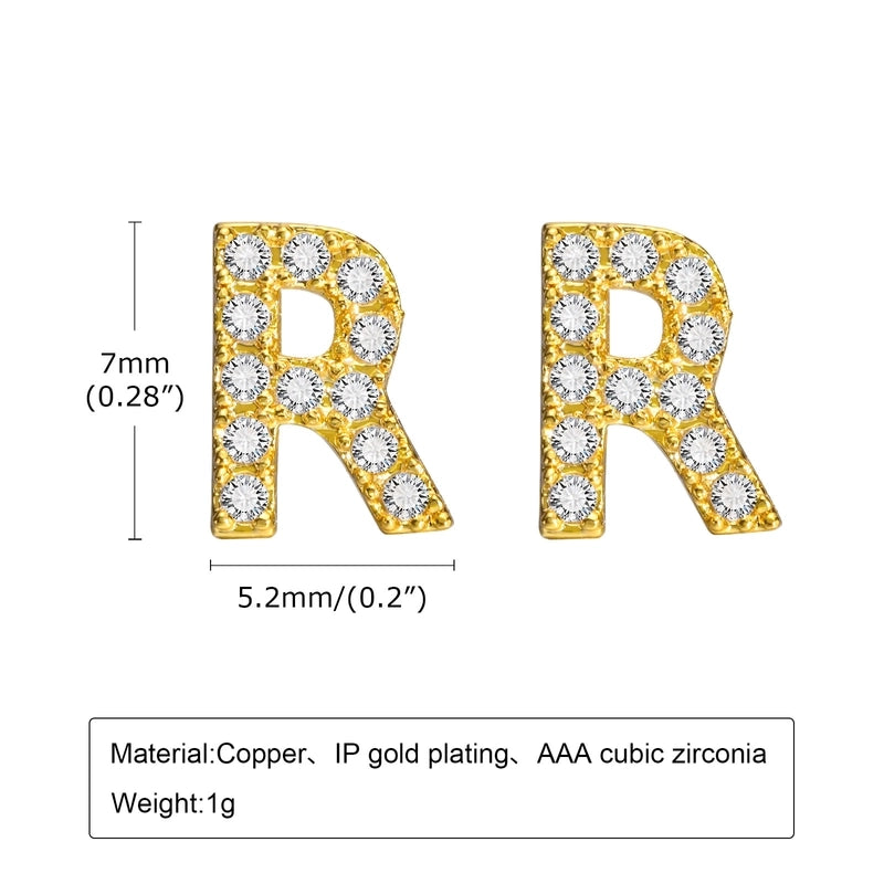 1 Pair Minimalist Letter Inlay Copper Zircon Ear Studs