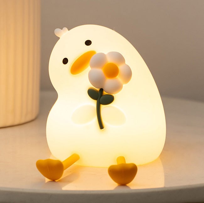 Squishy Silicone Duck Flower LED Night Light - Perfect Gift for Kids and Girls