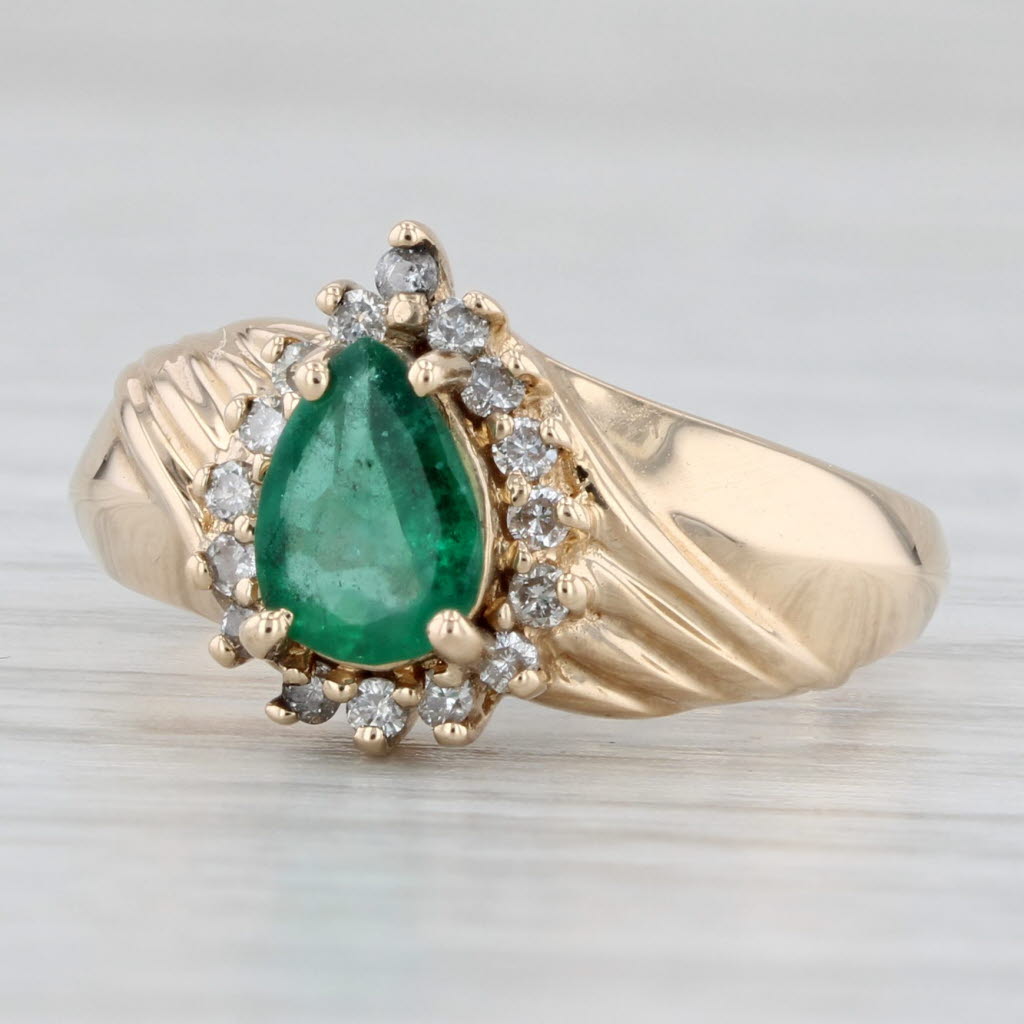 0.57ctw Pear Emerald Diamond Halo Ring 14k Yellow Gold Size 5
