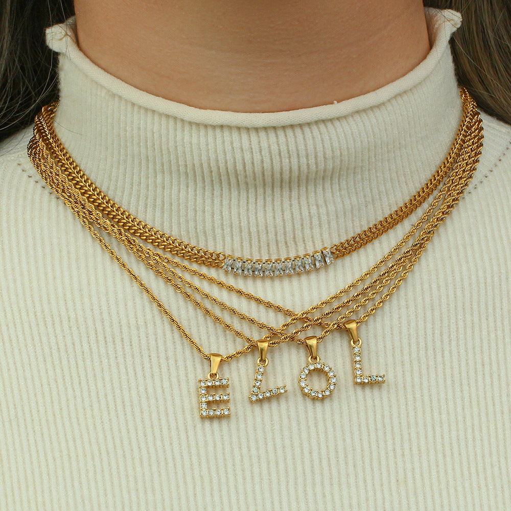 Fashion Round Number Text Letter Stainless Steel 18K Gold Plated Necklaces