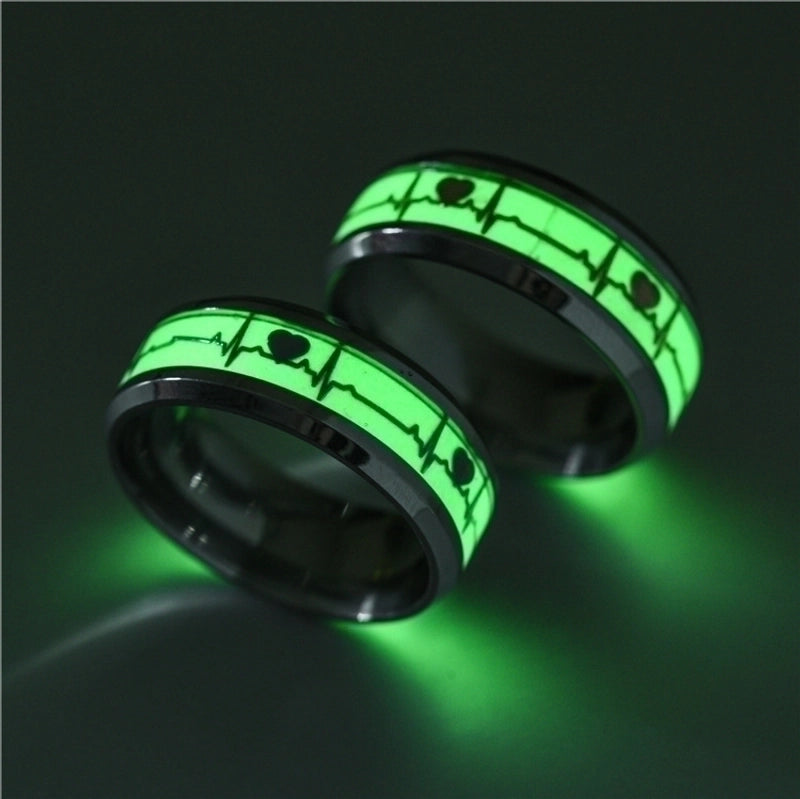New Titanium Steel Fluorescent Electrocardiogram Ring