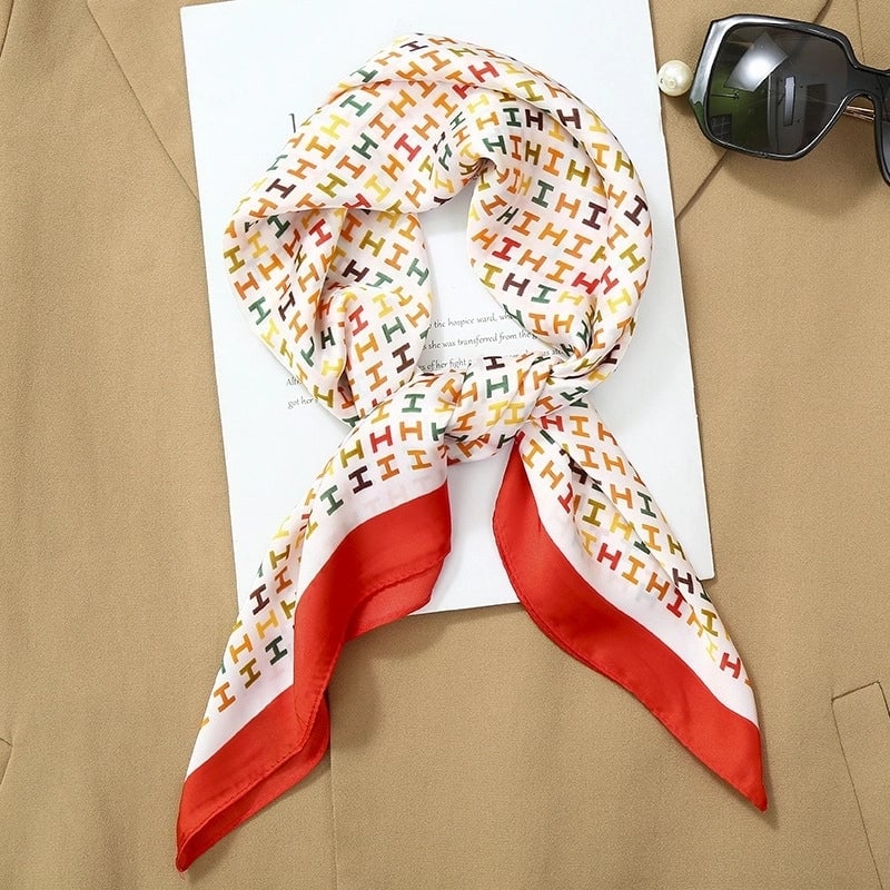 70*70  Striped Silk Scarf Women's Small Square Scarf  Versatile Professional Small Scarf Summer Thin Decorative Scarf