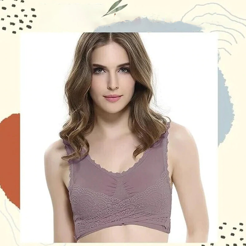Wireless Front Cross Buckle Lace Lift Bra