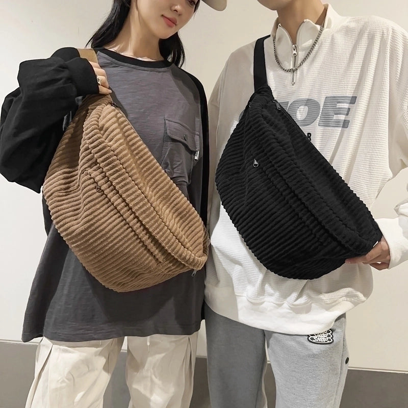 Women's Classic Style Solid Color Corduroy Waist Bags