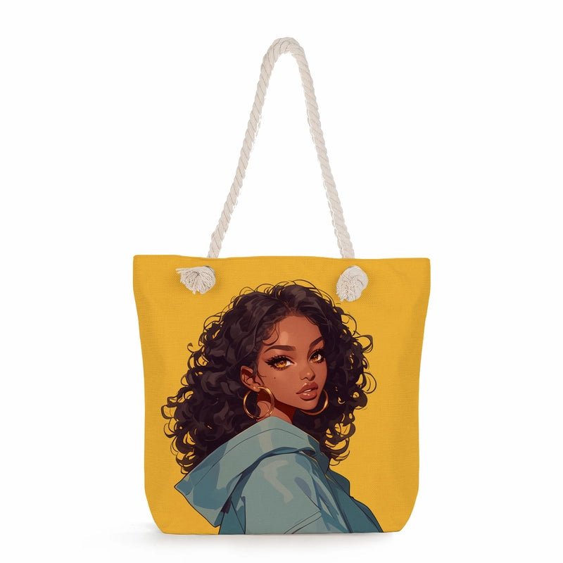 Women's Medium Linen Human Classic Style Streetwear Square Zipper Shoulder Bag