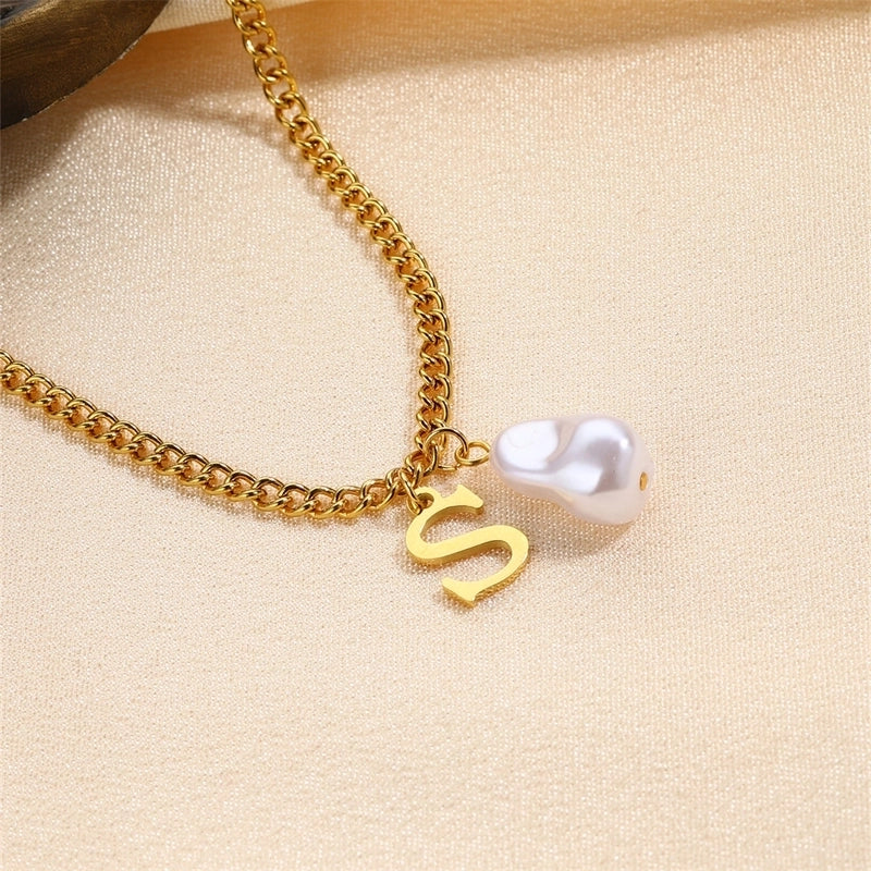 304 Stainless Steel Titanium Steel IG Style Minimalist Pearl Letter Pendant Necklace
