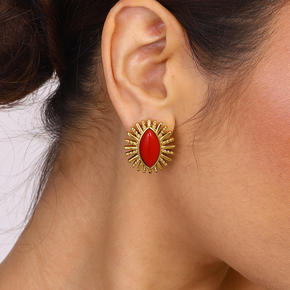 Stainless Steel Agate Earrings Niche Retro Earrings Titanium Steel Earrings Earrings