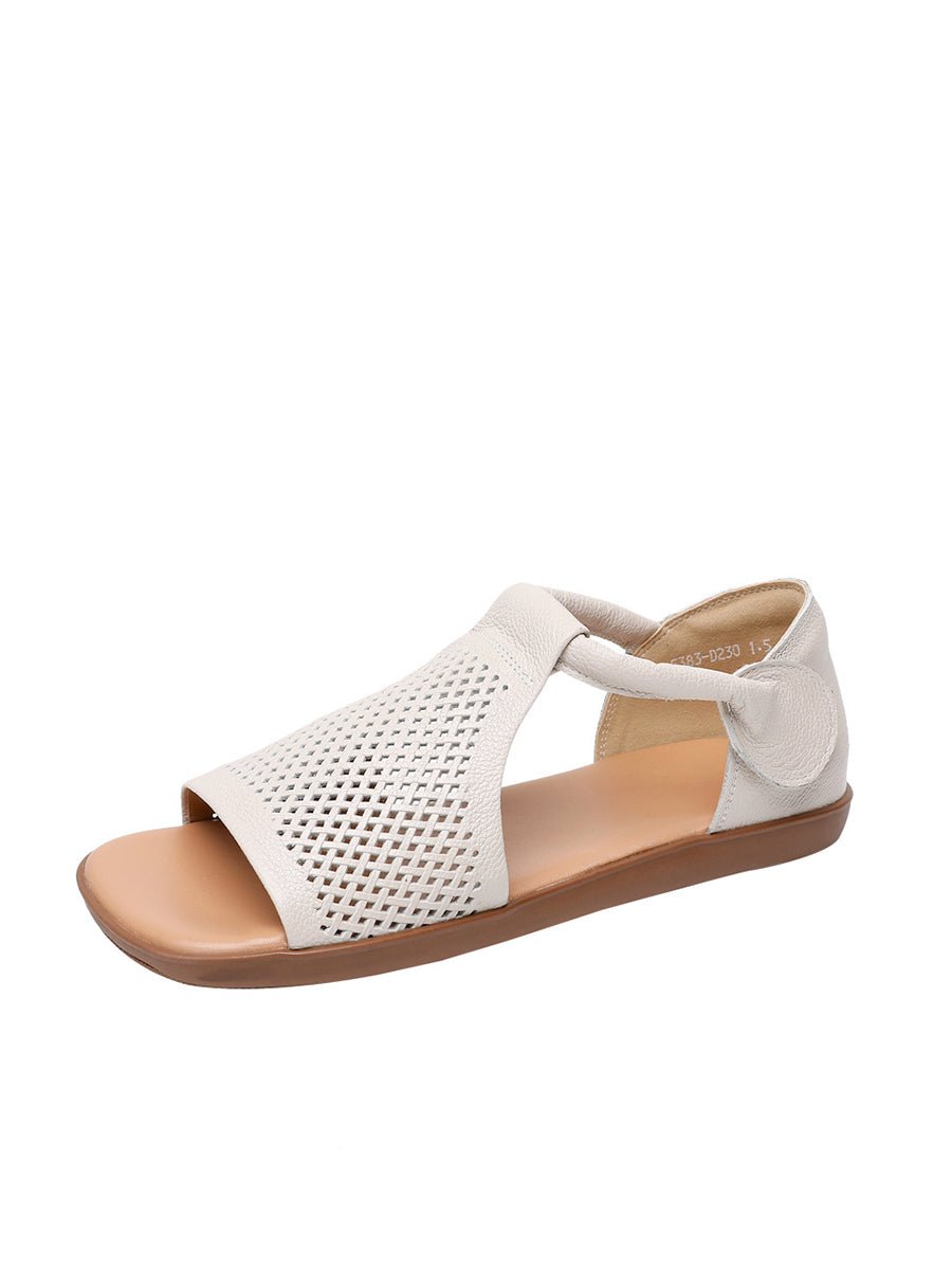 Women Summer Casua Leather Hollow Out Flat Sandals