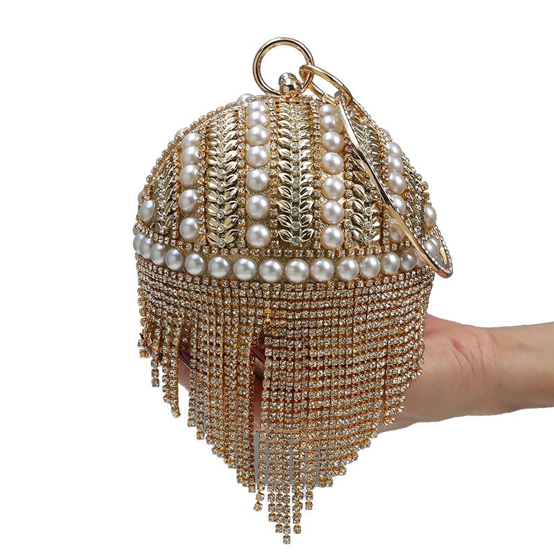 Gold Silver Pu Leather Metal Solid Color Round Evening Bags