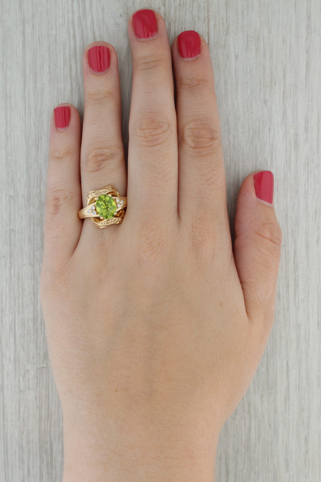 3ctw Peridot Diamond Ring 14k Yellow Gold Size 9.25 Oval Solitaire