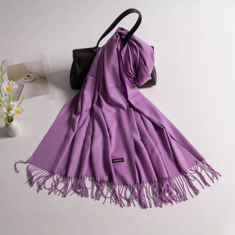 Autumn And Winter New Annual Meeting Cashmere Scarf Women's Tassel Shawl Padded Scarf Warm Solid Color Scarf
